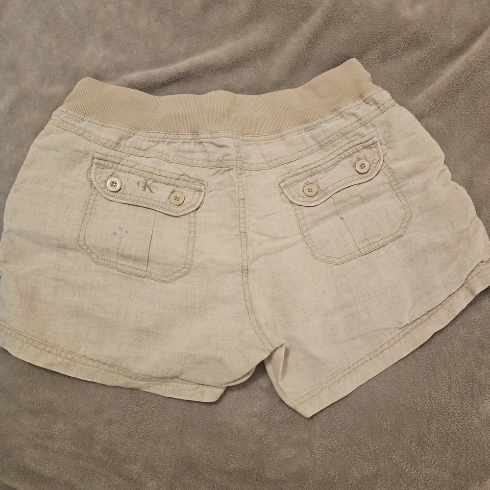 Calvin Klein Women's Medium 100% Linen Elastic Waistband Khaki Casual Shorts - Picture 8 of 10